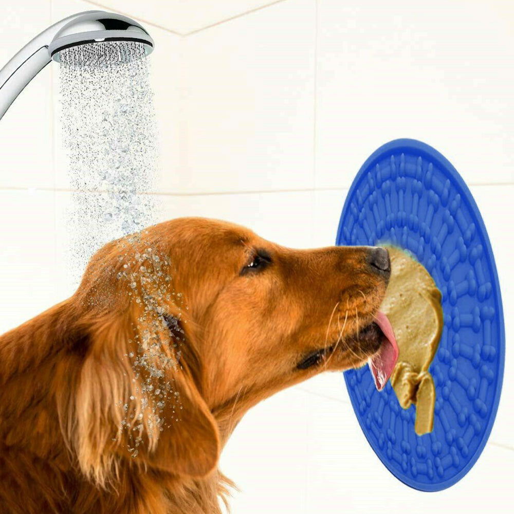 Dog Lick Pad Bath Washing Buddy Suction Grooming Pad Helper Slow Feeder Mat-Blue