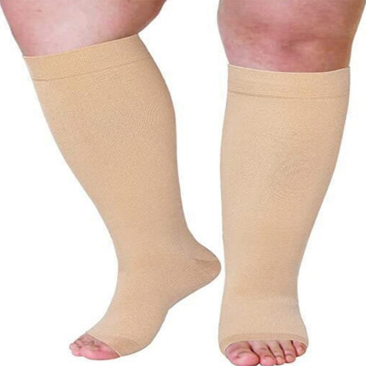 Pair of Compression Sock Wide Calf Leg Support Sleeves Nude