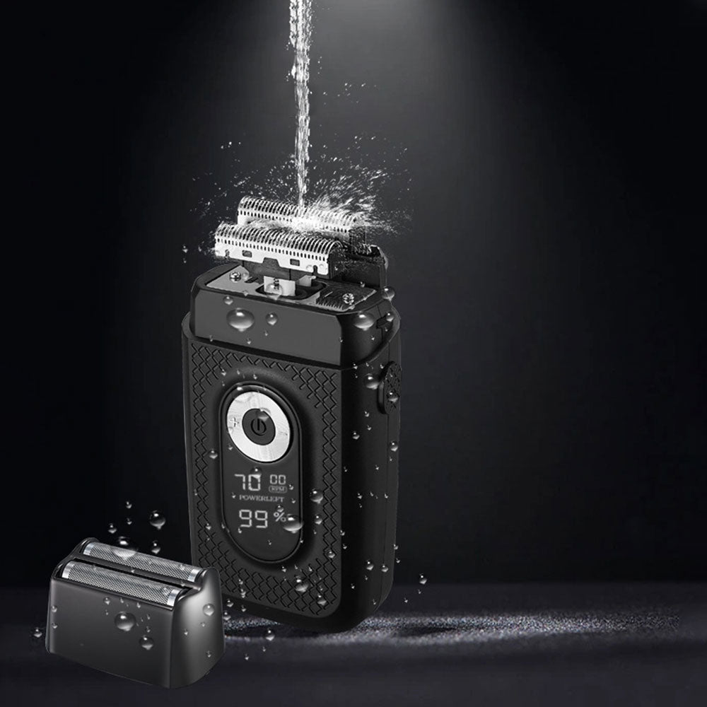 USB Rechargeable Electric Razor LED Display Shaver with Double Floating Blade for Men Black