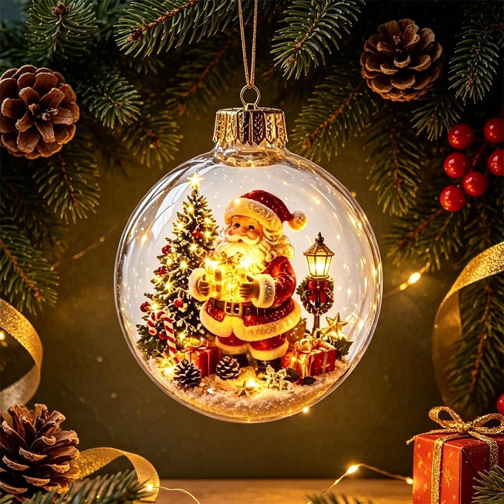 2 Pack 8cm Clear Plastic Fillable Christmas Ball Ornaments - Santa