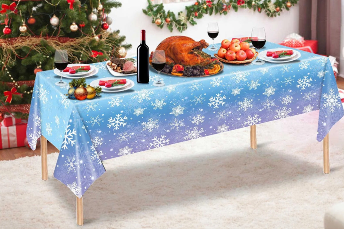 3Pcs Snowflake Tablecloth Blue and Purple Winter Wonderland Disposable Table Cover