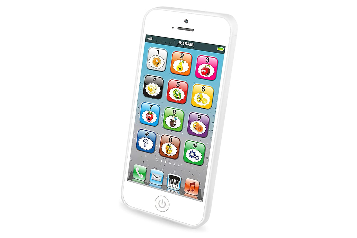 Learning Toy Play Cell Phone with 8 Functions and Dazzling Lights Interactive Toy for Boys Girls-White
