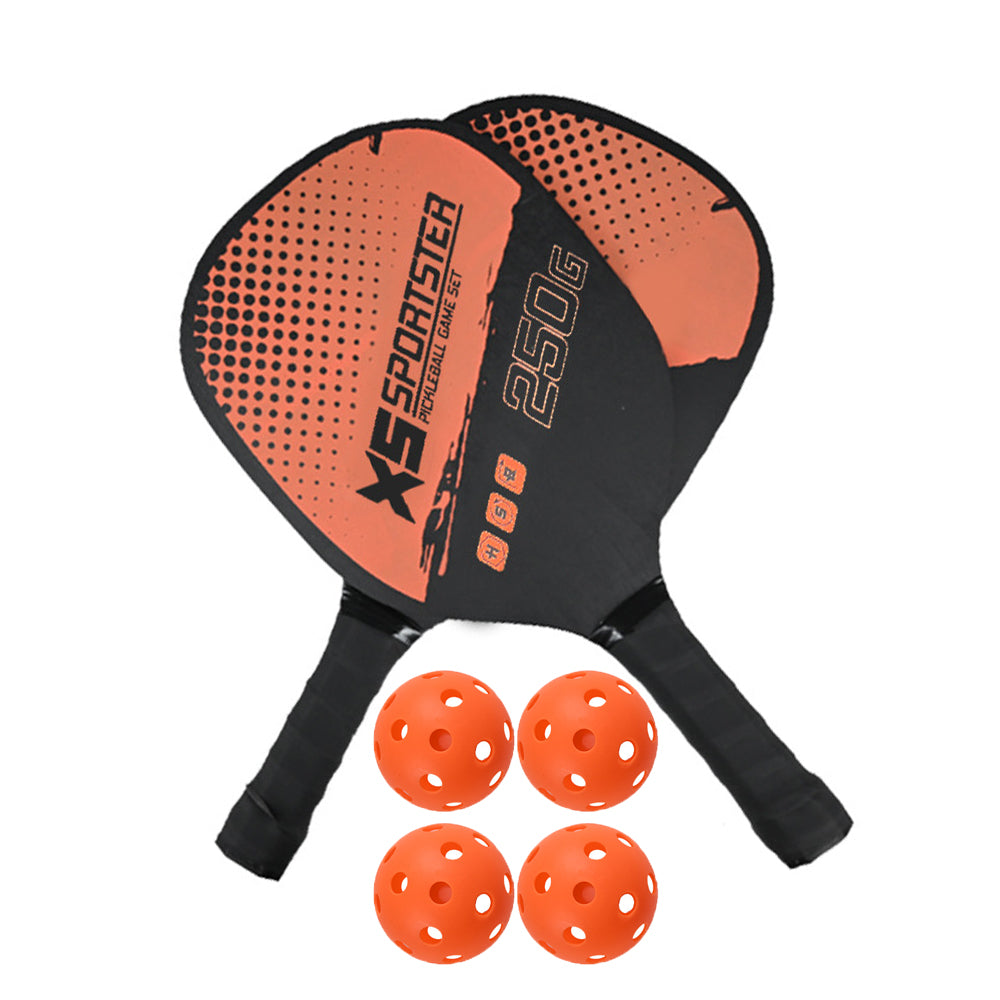 2 Wooden Sports Pickleball Paddle and 4 Pickleball Set with Carry Bag Orange