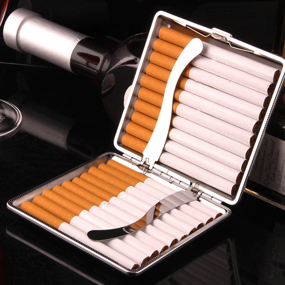 Portable PU Leather Cigarette Case Fashion Design Holds 20 Cigarettes-Brown