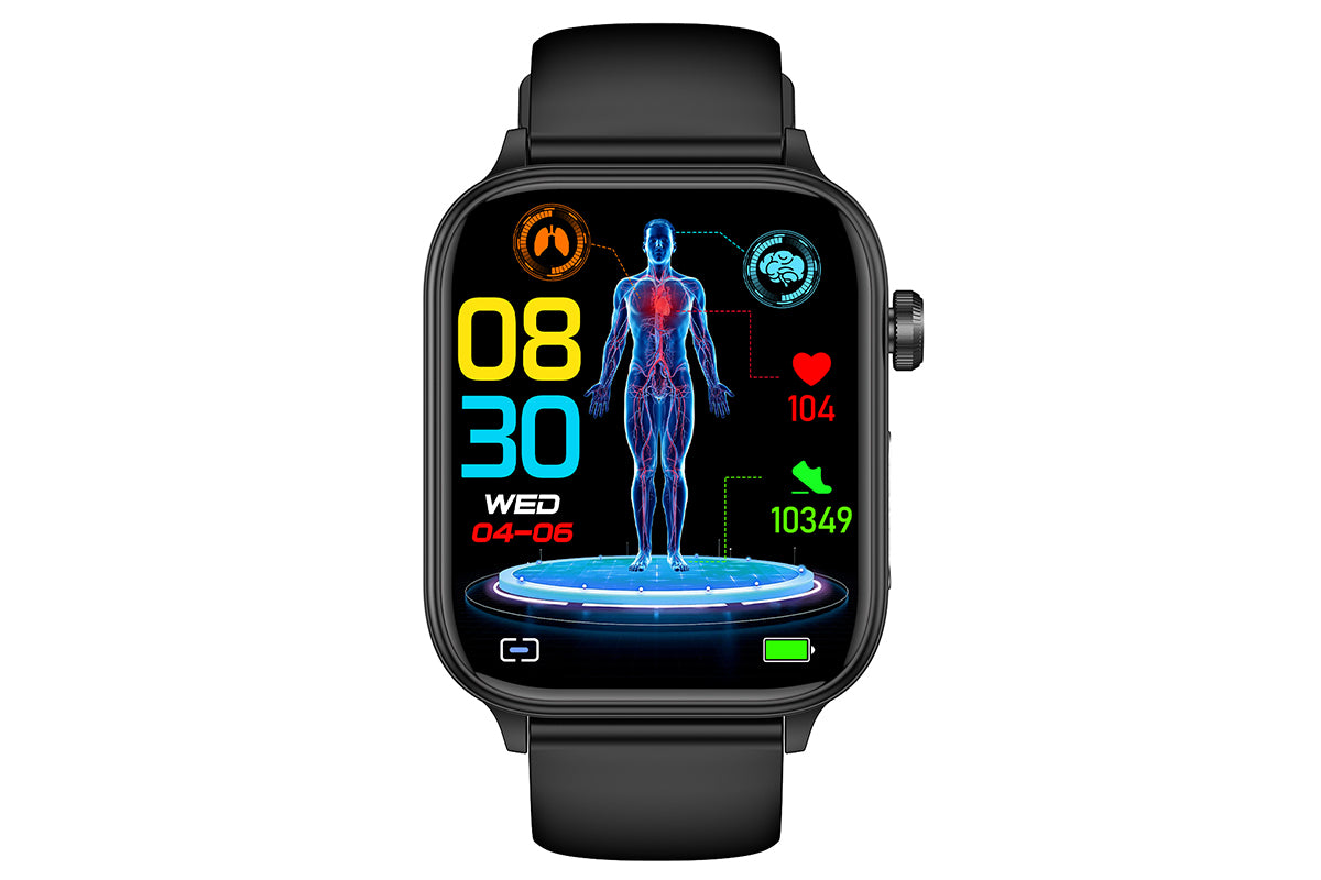 Smart Watch 1.96-Inch ECG Fitness Tracker with Heart Rate Blood Oxygen Blood Glucose Uric Acid and Blood Lipid 100 Sports Modes Activity Tracker-Black