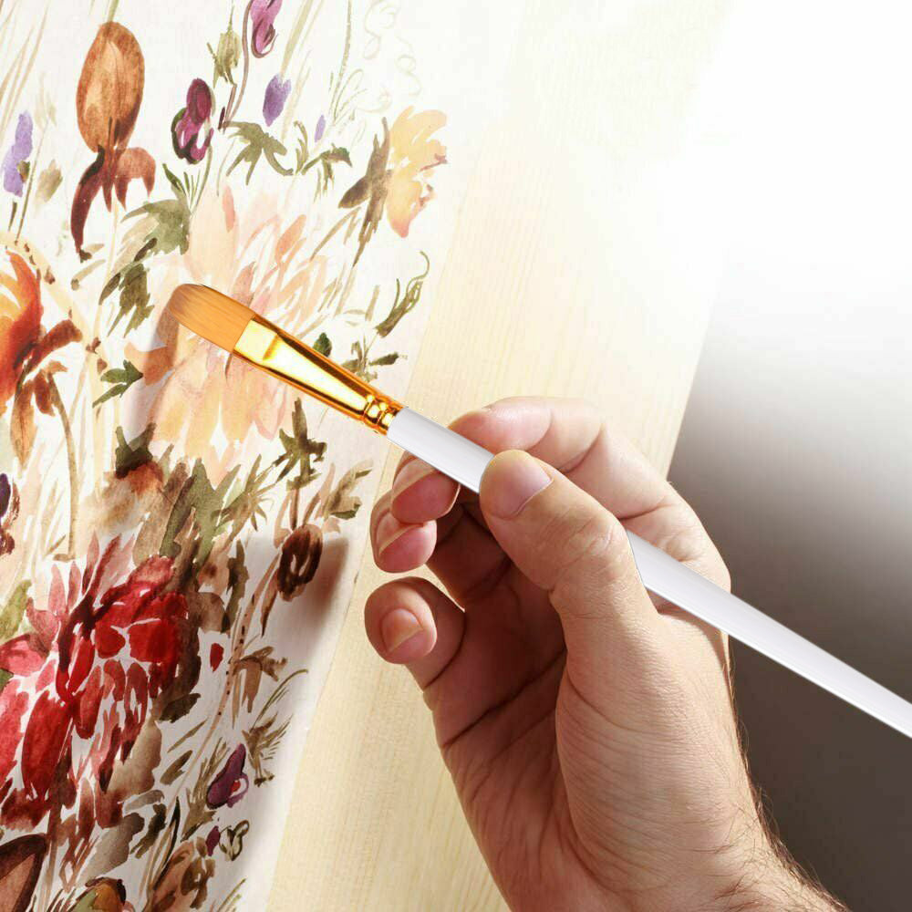 15Pcs Set Artist Paint Brushes with Sponge Brush for Watercolour Oil Painting White