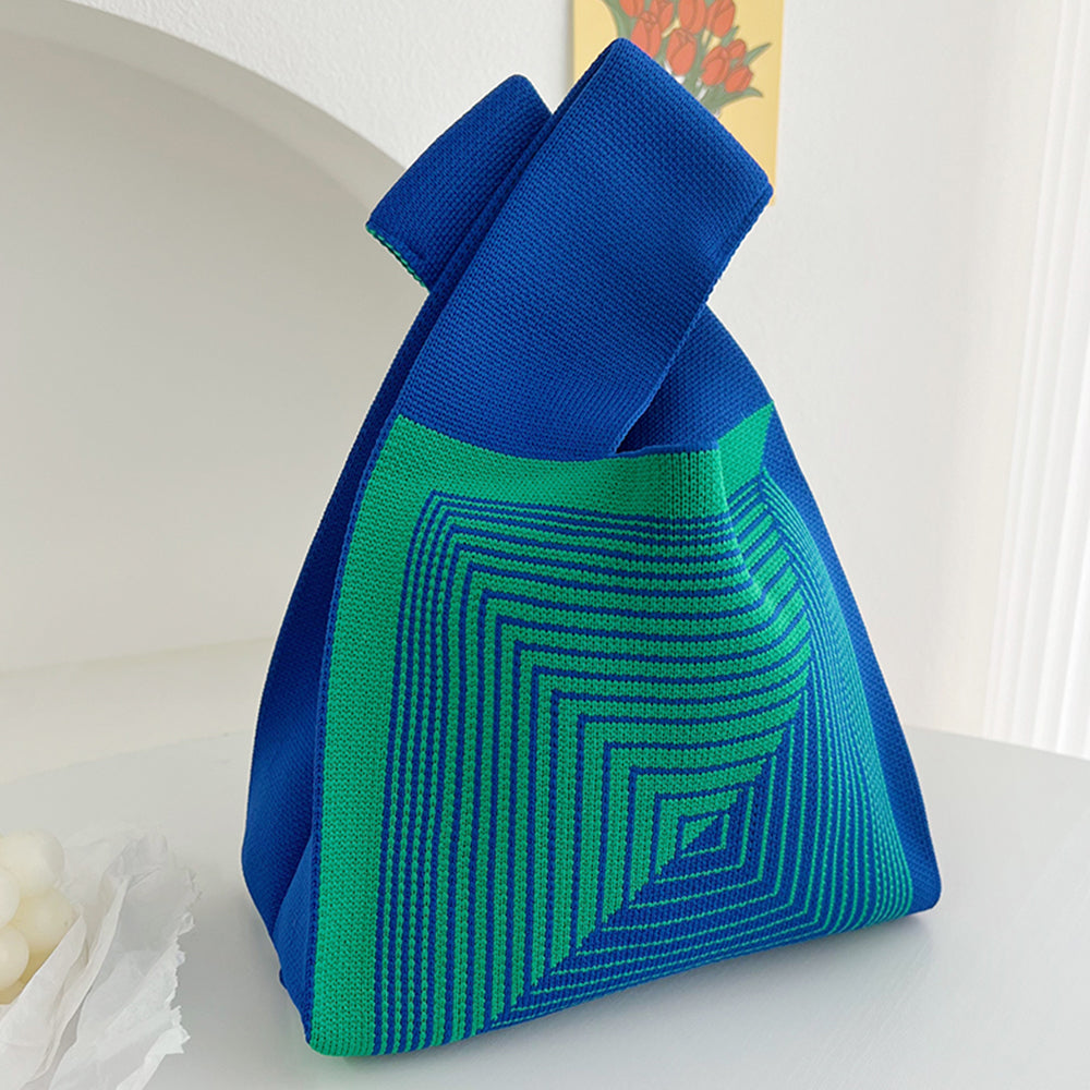 Hooking Tote Bag Small Cute Knot Wristlet Knitted Bag Knitted Wrist Purse Blue Line