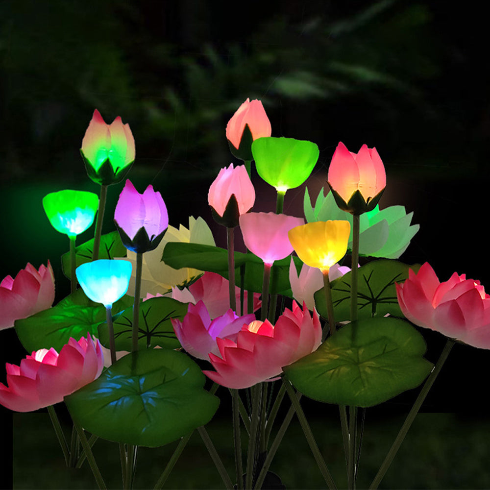 Color-Changing LED Solar Powered Lotus Flower Lights Yard Garden Decor Pink