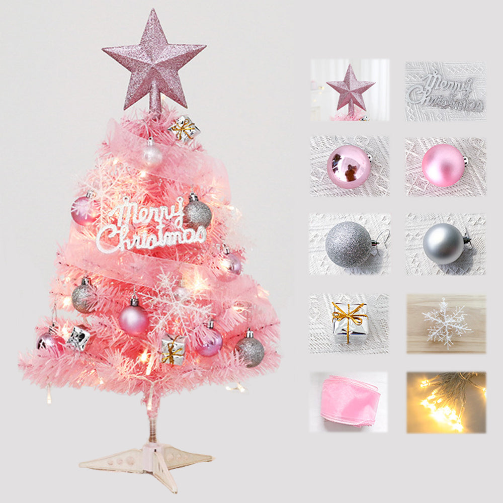 45/60CM Mini Christmas Tree With Led String Light Pink Artificial Xmas Tree