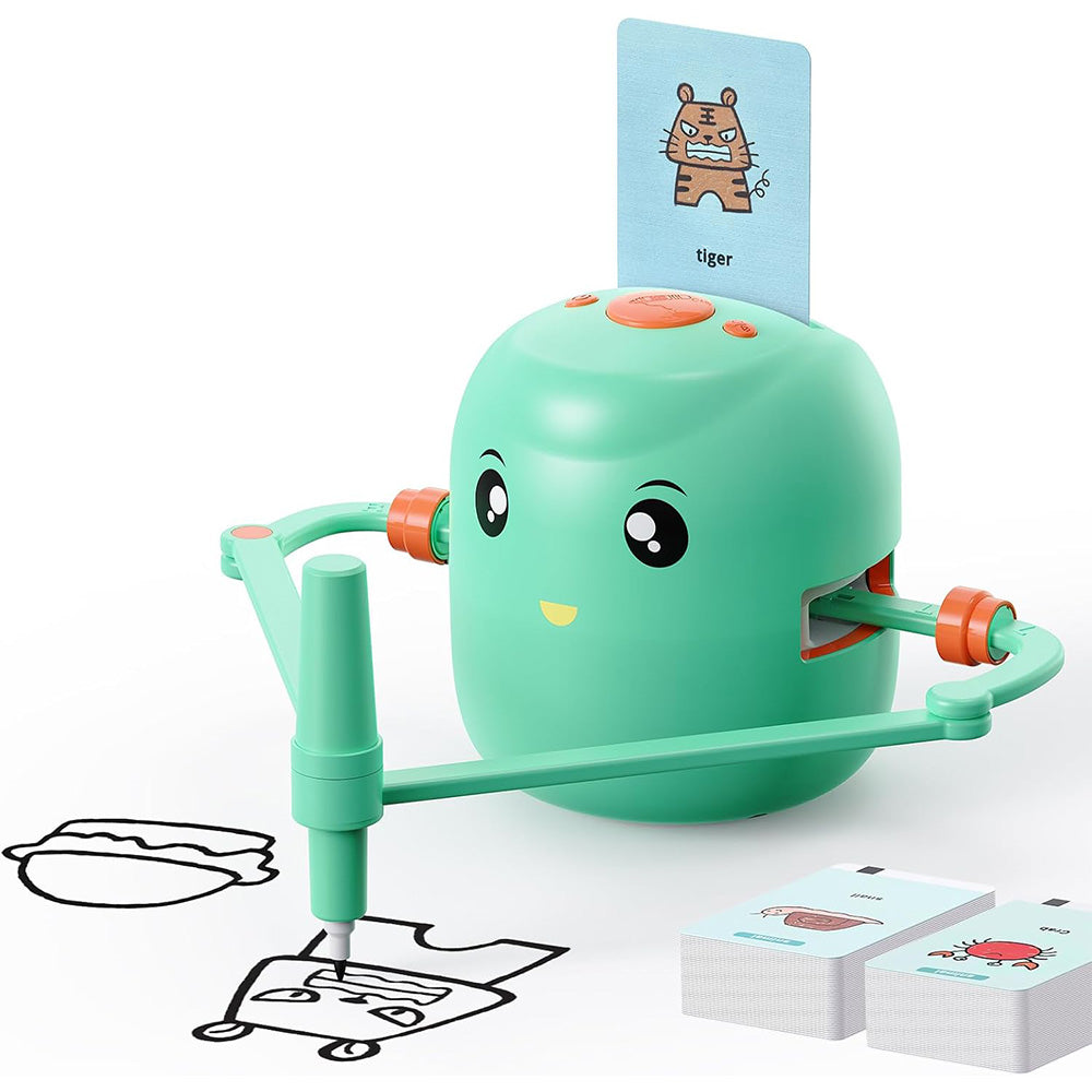 Interactive Educational Drawing Robot with 100 Cards Voice Interaction Learning Toy Green