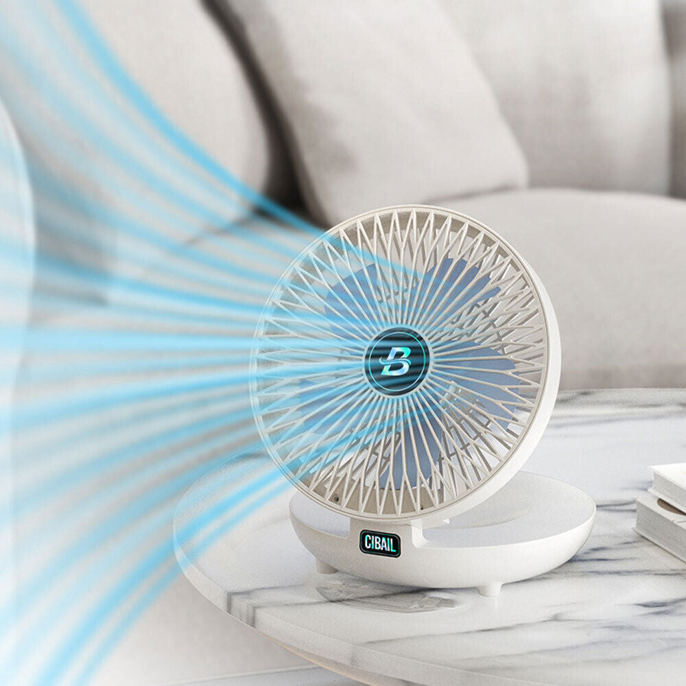 3-Speed Adjustable Air Circulator Fan Foldable Wall Hanging Fan Rechargeable Desktop Cooling Fan White