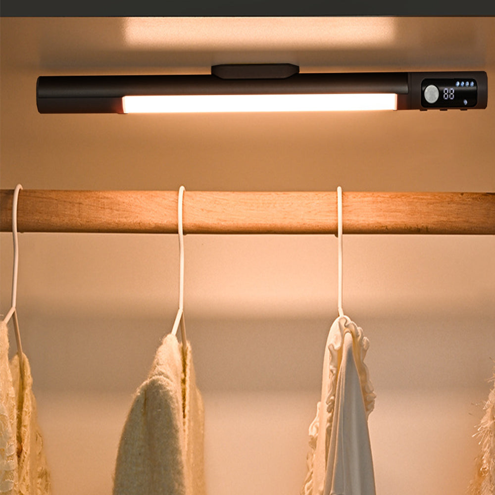 Magnetic Motion Sensor Light 3 Colors Adjustable Light Bar for Cabinet Bedside Under Counter Black