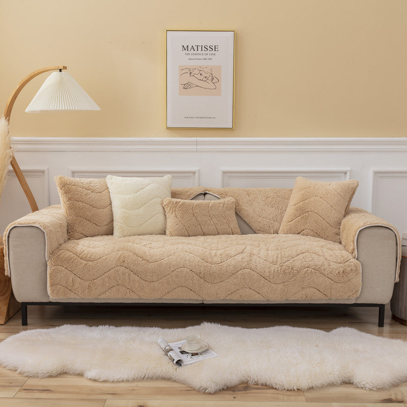 Warm Plush Sofa Couch Covers Super Soft Non-Slip Slipcover Furniture Protector -Brown