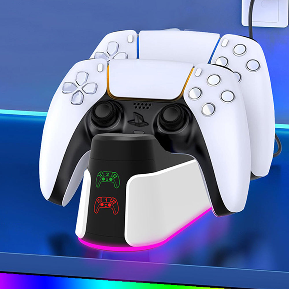Dual PS5 Controller Fast Charging Dock with RGB Lights