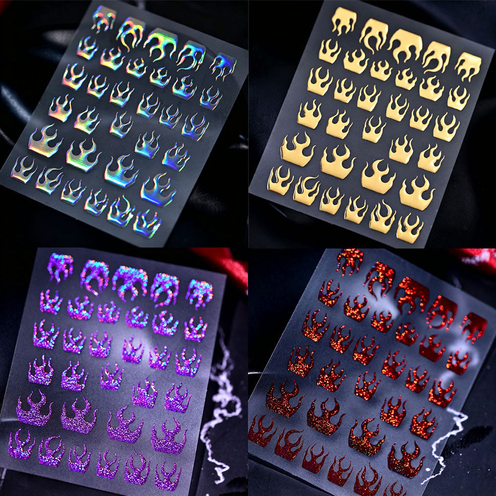 4 Pack Halloween Nail Art Stickers Metallic Flame Design Vinyl Decals