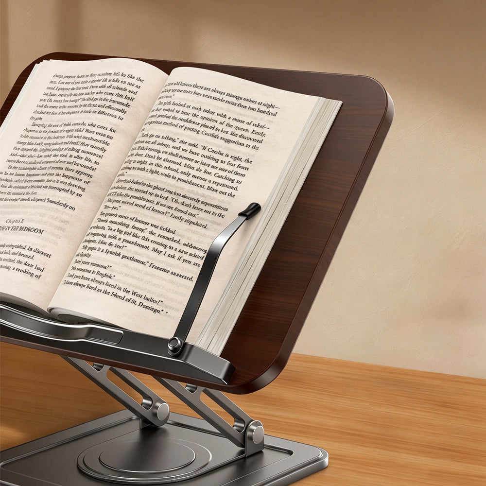 Book Stand for Reading 360-degree Rotating Holder with Page Clip - Black