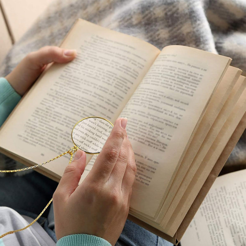 2-Pack 5X Necklace Magnifier Long Chain Magnifying Pendant for Reading Zooming Needlework