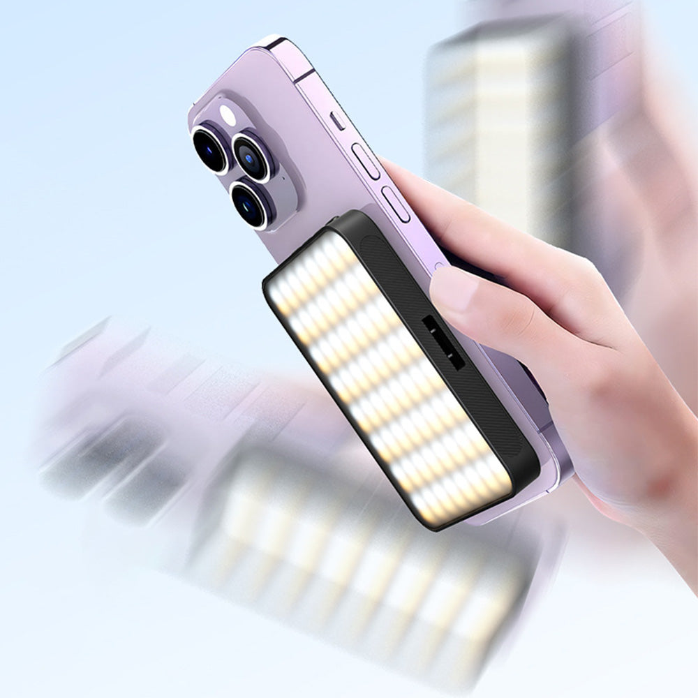Portable Selfie Light USB-Rechargeable LED Phone Light for Video Makeup Live Stream Black