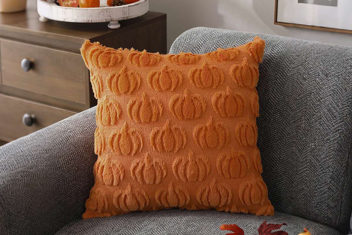 Fall Pillow Covers Halloween Pumpkins Faux Fur Pillowcase for Chair Sofa-Brown