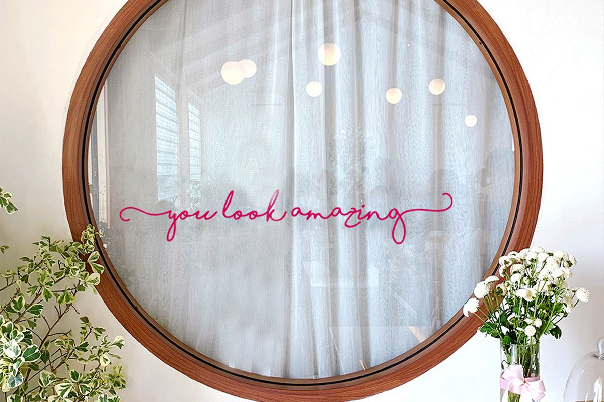 2Pcs You Look Amazing Mirror Decal Vinyl Decal Mirror Bathroom Wall Decals Decor-Rose Red