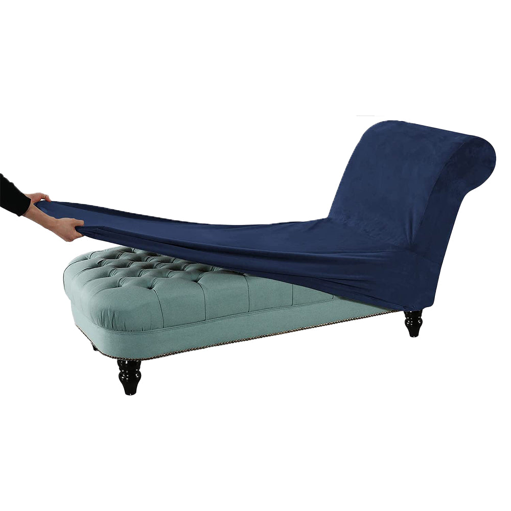 Velvet Armless Lounge Chaise Slipcover Stretch Chaise Couch Cover -Blue