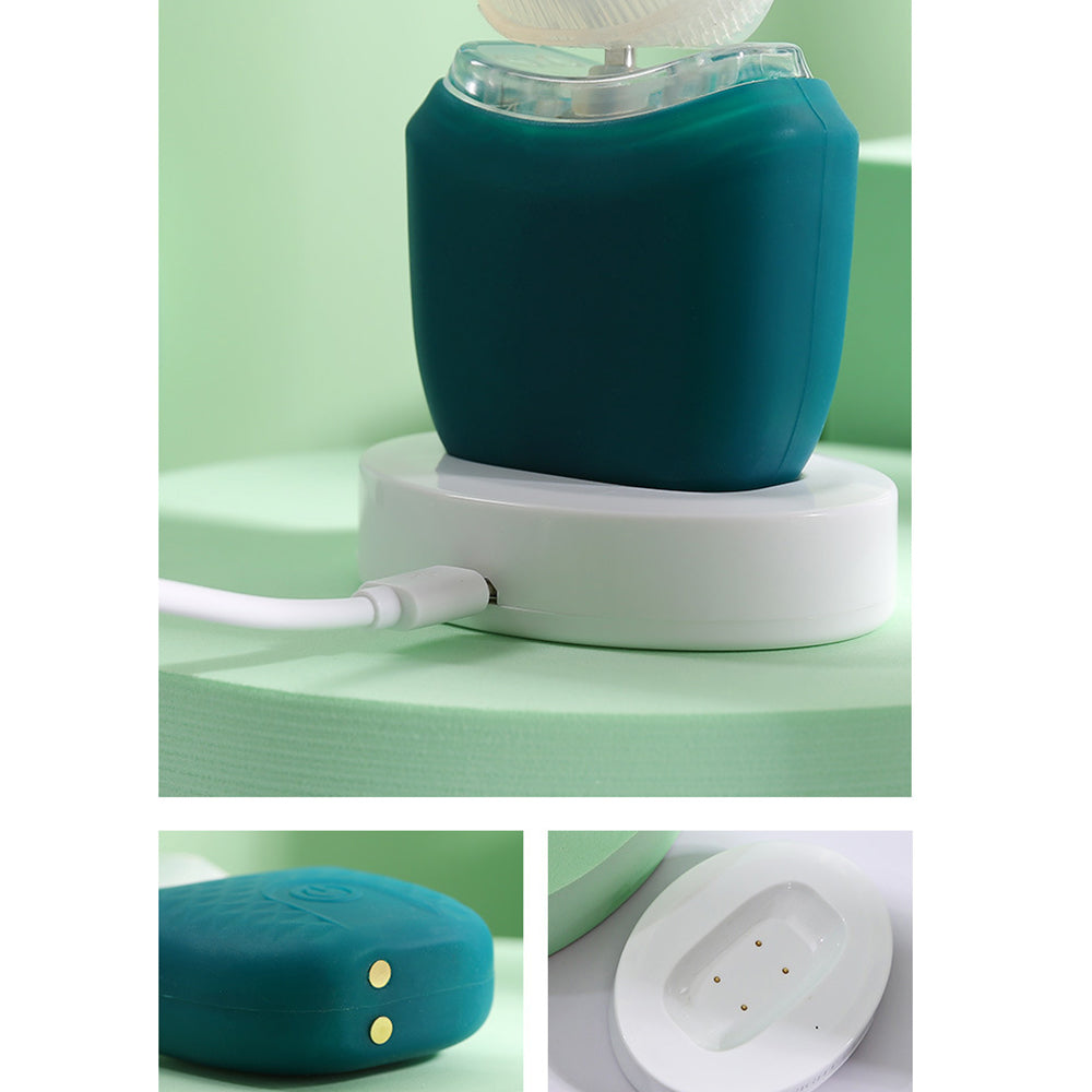 U-Shaped Electric Toothbrush Hands-Free Automatic Toothbrush with Charging Base-Green