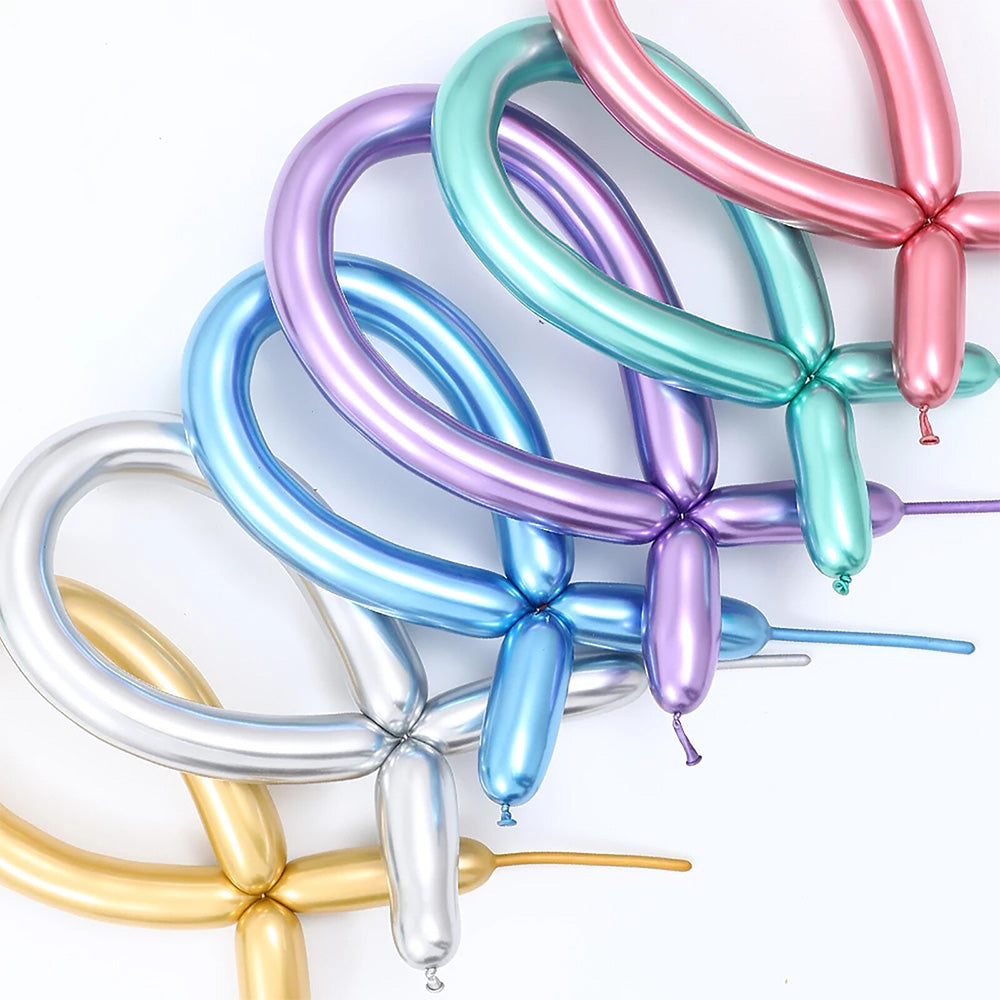 100 Piece Metallic Long Balloons for Birthday Wedding Party Decor