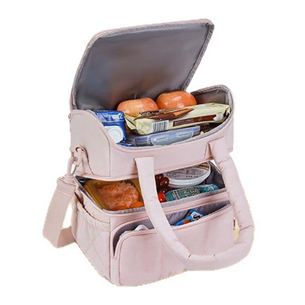 Lunch Bag Women Double Deck Insulated Lunch Bag For Work Picnic Travel-Pink
