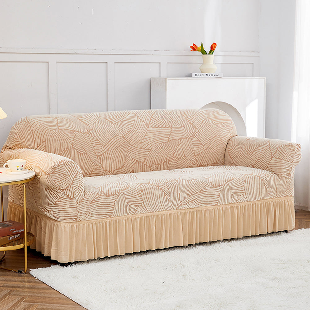 Soft Couch Cover with Skirt Ruffled Stretch Sofa Cover -Beige