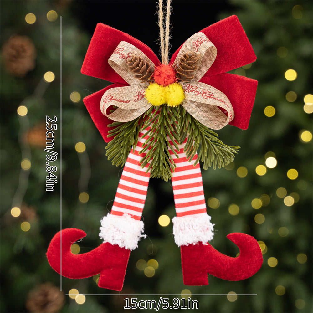 Christmas Bow Elf Leg Hanging Ornaments Christmas Tree Decor - Red