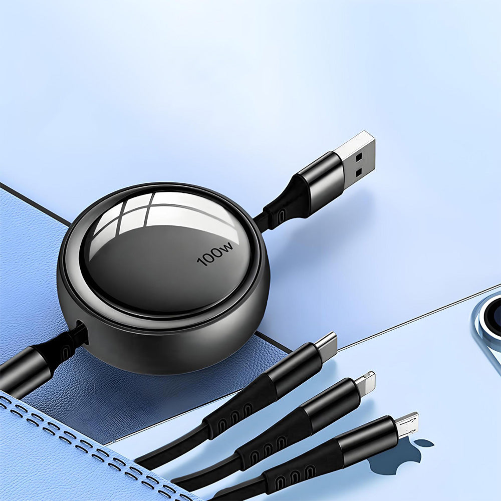 3 In 2 Retractable Multi Charging Cable Retracted USB C Cell Phone Charger