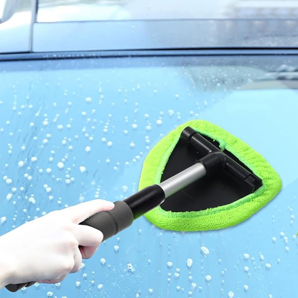 Extendable Windshield Cleaning Tool Set Car Window Microfiber Cleaner with 4 Replacement Microfiber Pads Gree