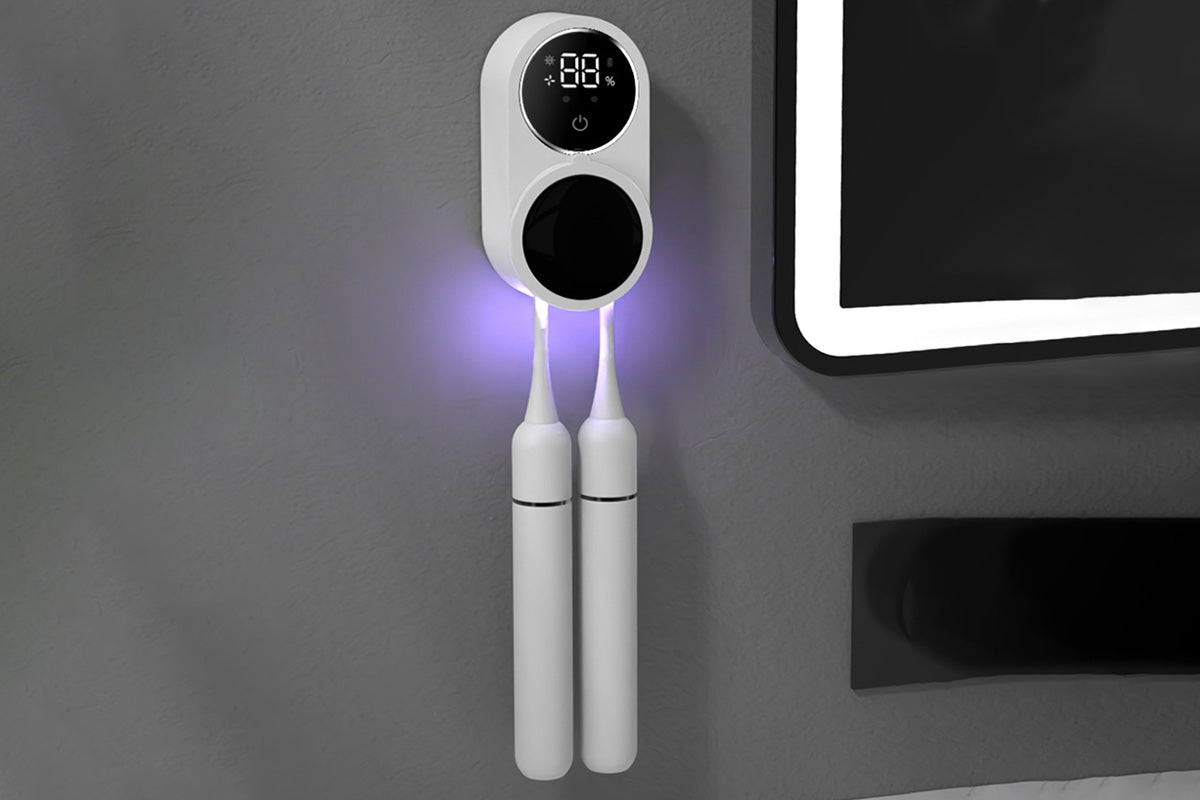 Wall Mounted Toothbrush Holder and Cleaner with Smart Light Cleaning and Fan Drying