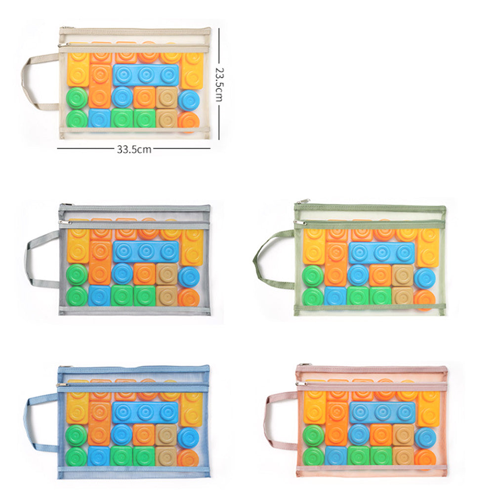 5 Pack Mesh Zipper Pouches A4 Storage Bags with Handle for Puzzles Blocks Toys