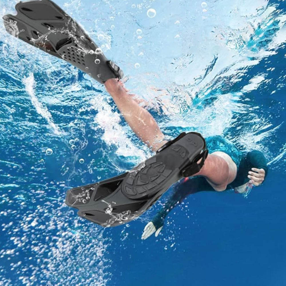 Pair of Snorkel Fins Diving Swim Fins Adjustable Open Heel Swimming Barefoot Flippers Black