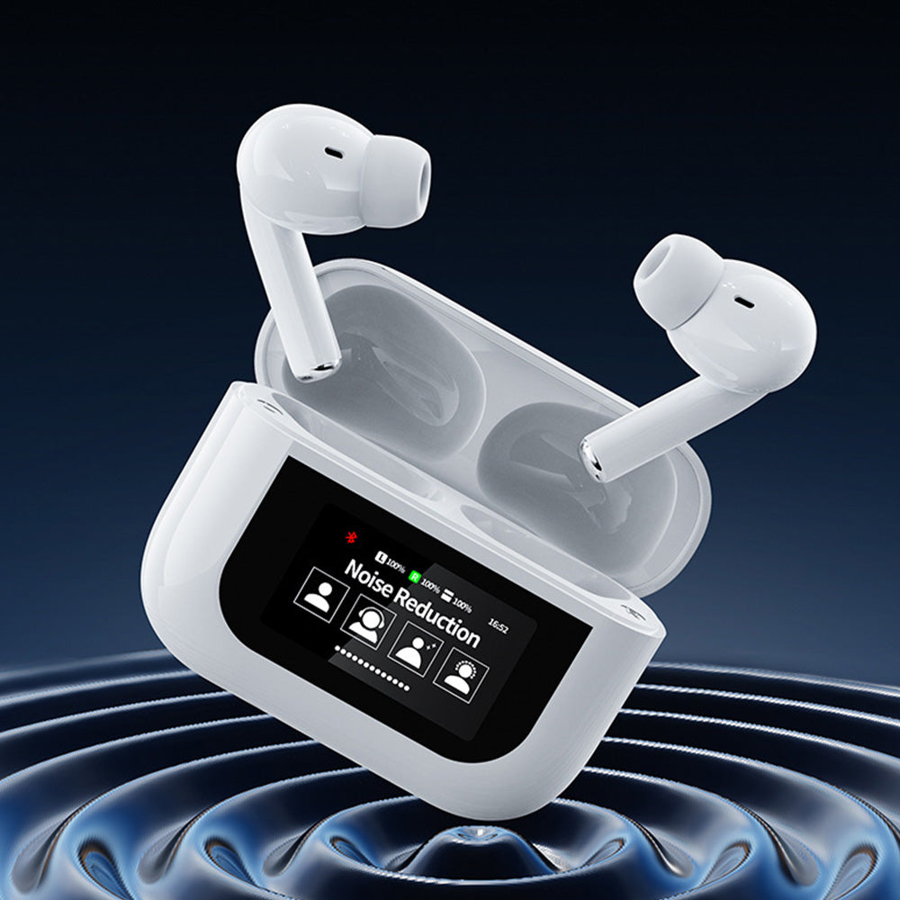 Wireless Bluetooth Earbuds with Multifunctional Touch Screen Charging Case Stereo Sound Headphones White