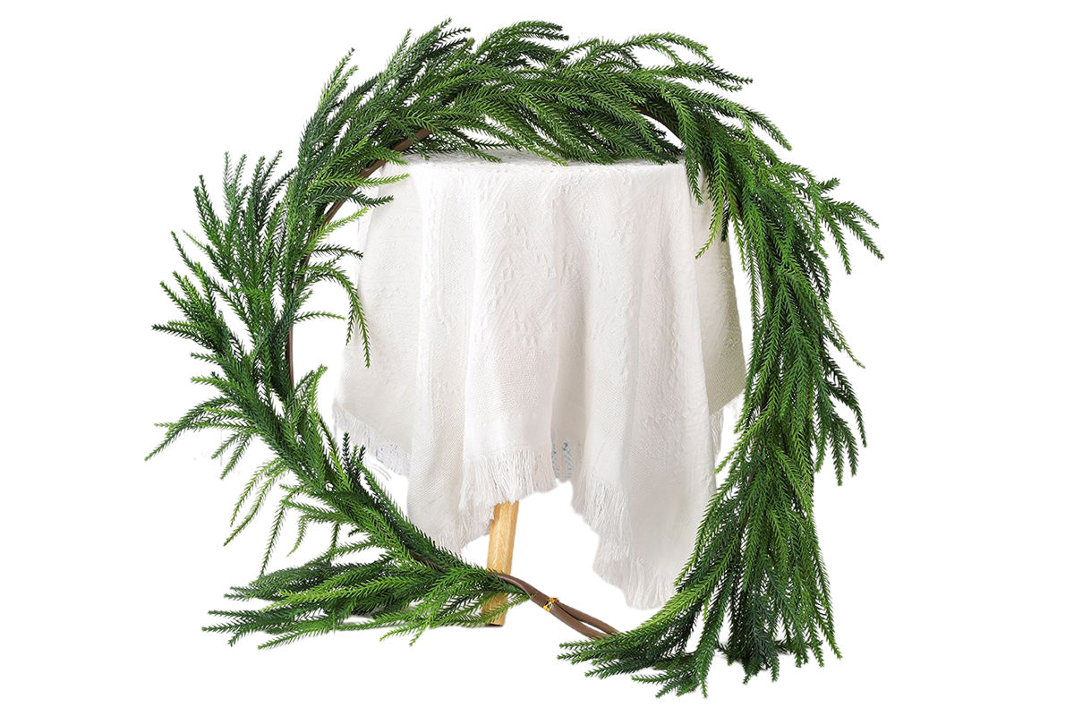 Christmas Norfolk Pine Garland Rattan Greenery Garland for Home Fireplace Decor