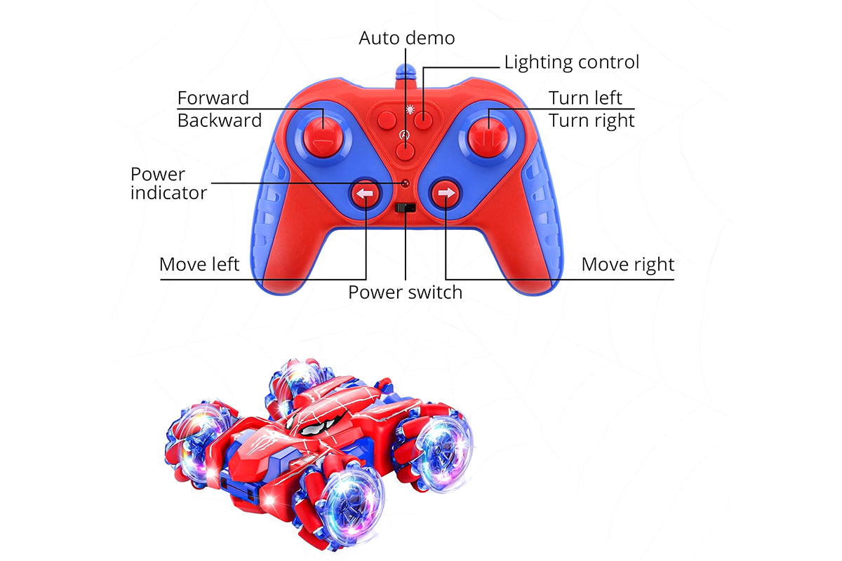 Spider Remote Control Car with Cool Lights 360?? Rotating 4WD Off-Road Race Car -Blue
