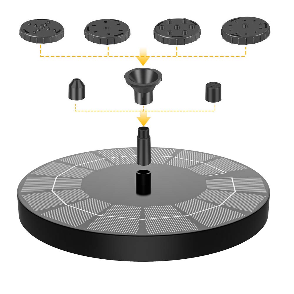 Solar Water Fountain Pump 2.5W with 6 Spray Nozzles for Bird Baths Ponds and Gardens