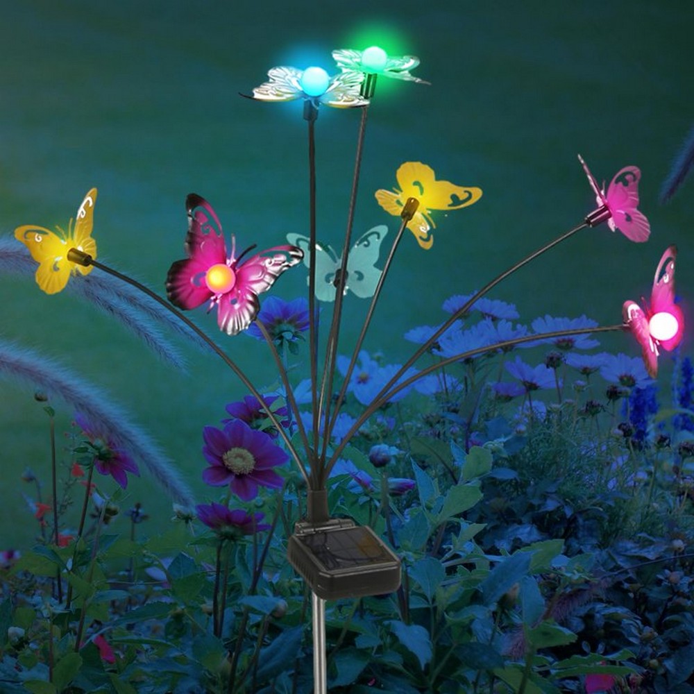 2Pcs Solar Butterfly Decorative Lights Solar Powered Stake Lights -Multi Colour