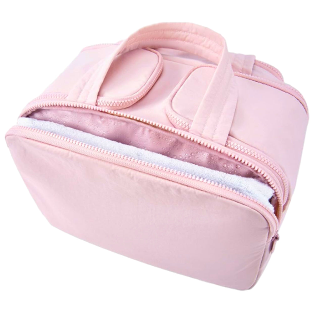 Travel Toiletry Bag Wide-open Makeup Bag Organizer with Handle Pink