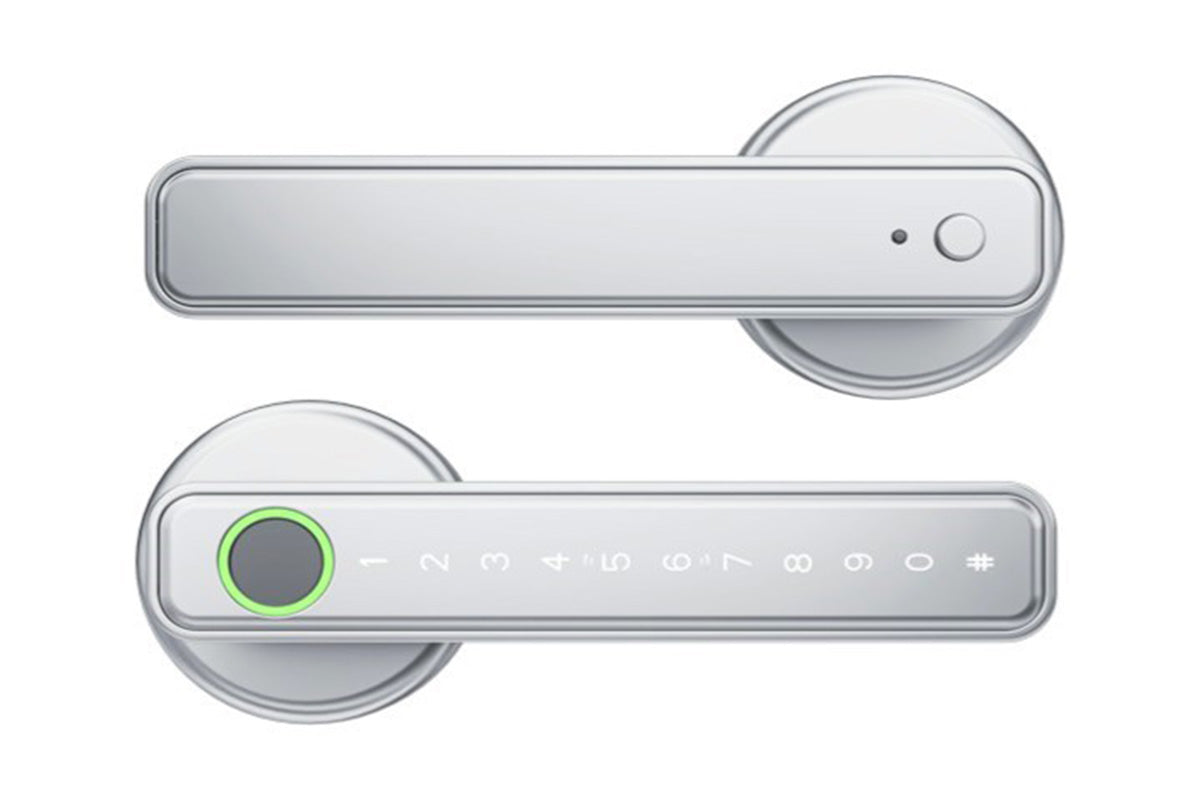 5 in 1 Smart Door Lock Fingerprint Door Knob with IC Cards and Backup Keys -Silver