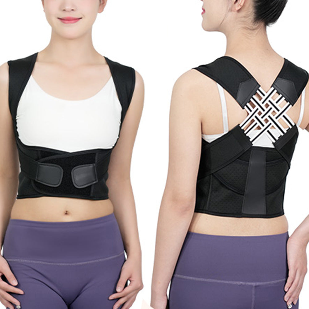 Adjustable Unisex Shoulder Brace Belt Low Back Support For Women Men-Black