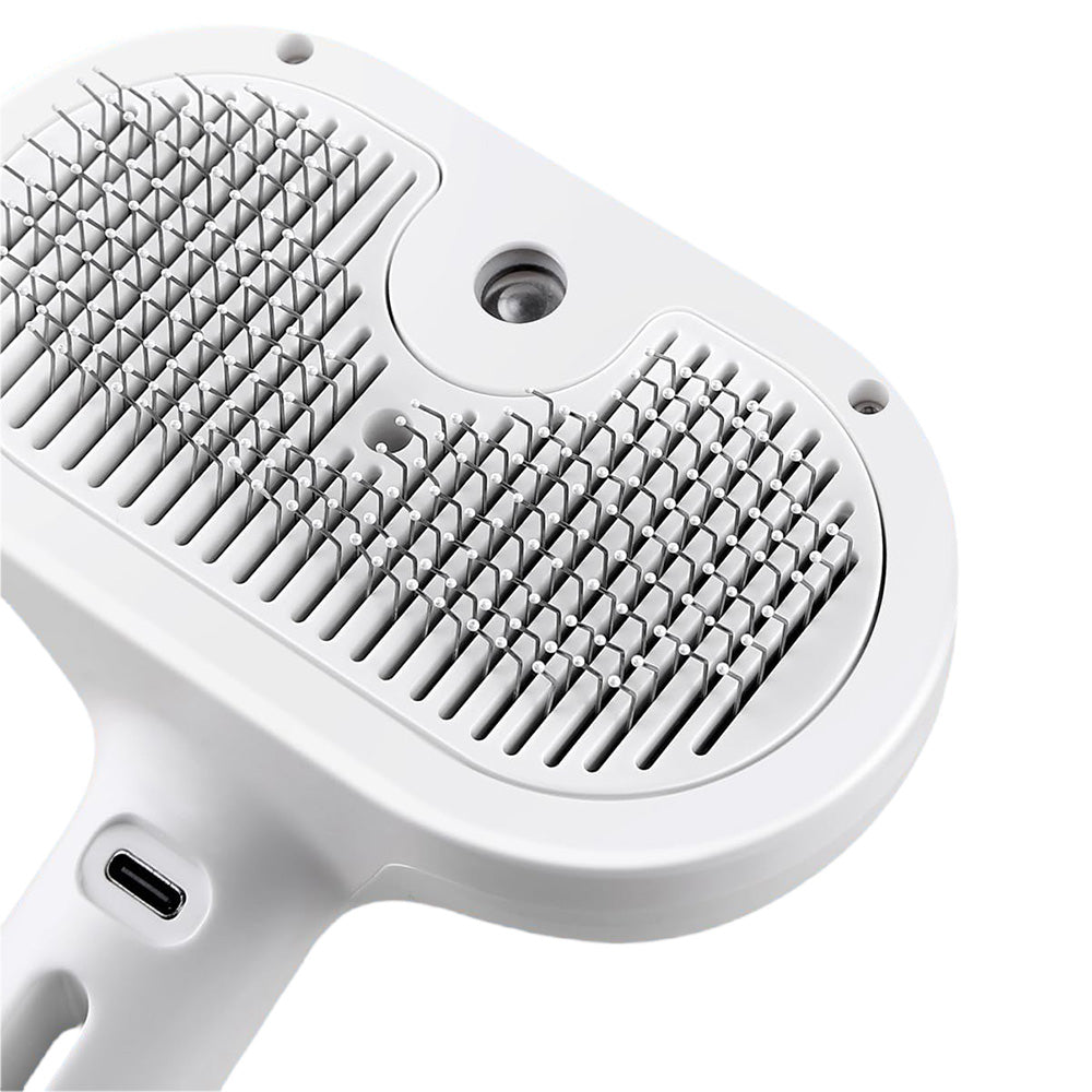 Pet Steam Brush Cat Dog Spray Hair Removal Comb for Shedding Grooming White