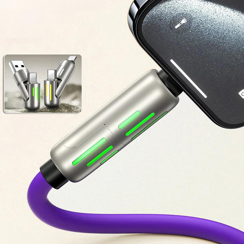 240W 4 in 1 Charging Cable For Apple Android Lightning Cable USB Type-C Purple