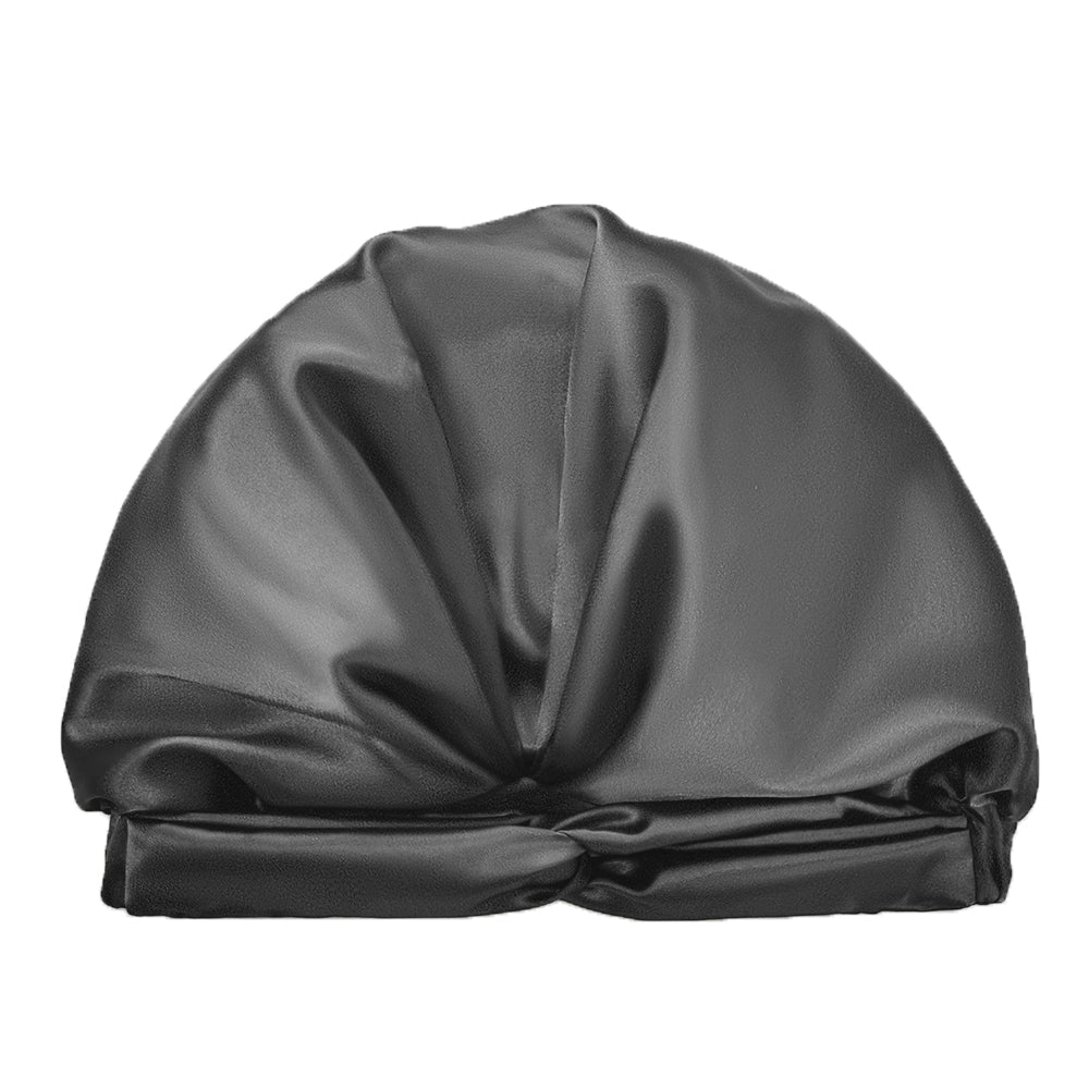 Simulated Silk Standard Pillow Case with Sleeping Bonnet Hair Scrunchy for Hair and Skin Protection Dark Gray