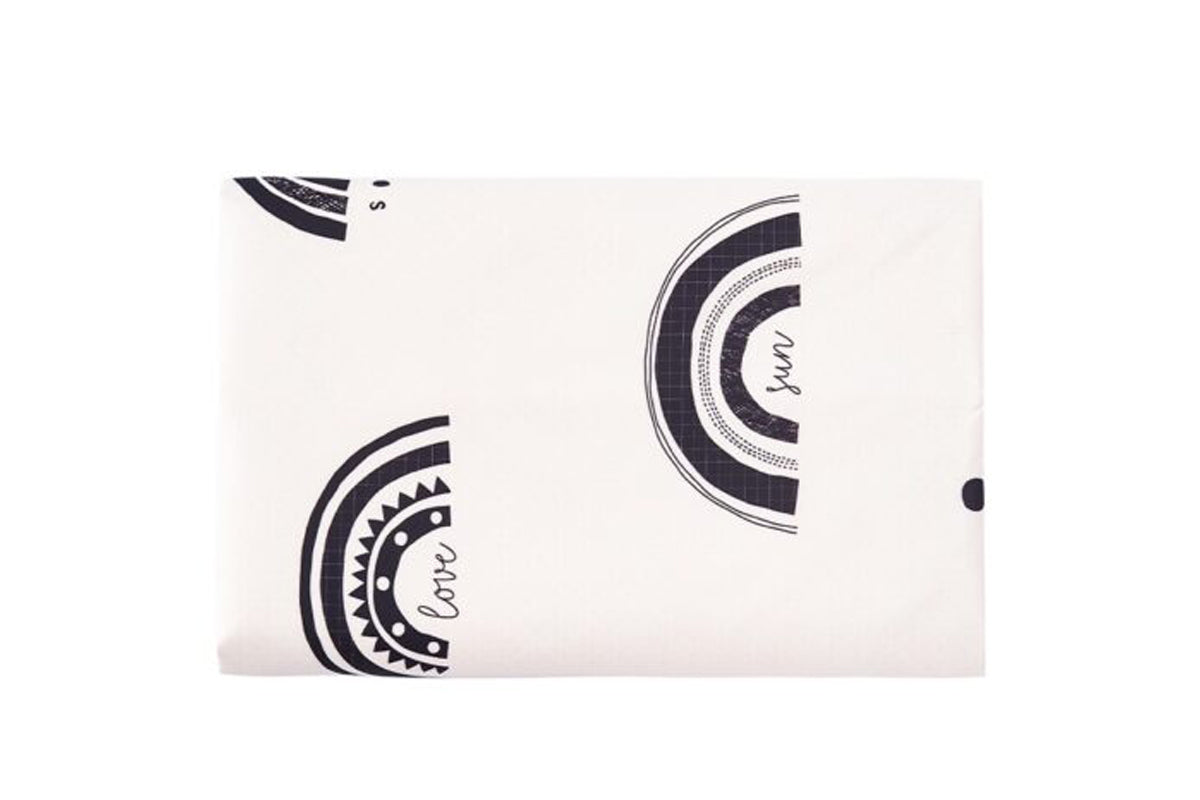 Washable Portable Baby Splat Mat For Under High Chair Arts Anti-Slip Floor Protector-Black And White Rainbow