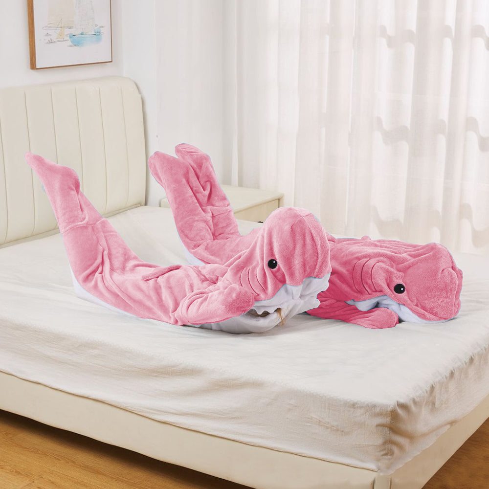 Pink Shark Hoodie Blanket Hooded Blanket Flannel Wearable Adult Throw Blanket