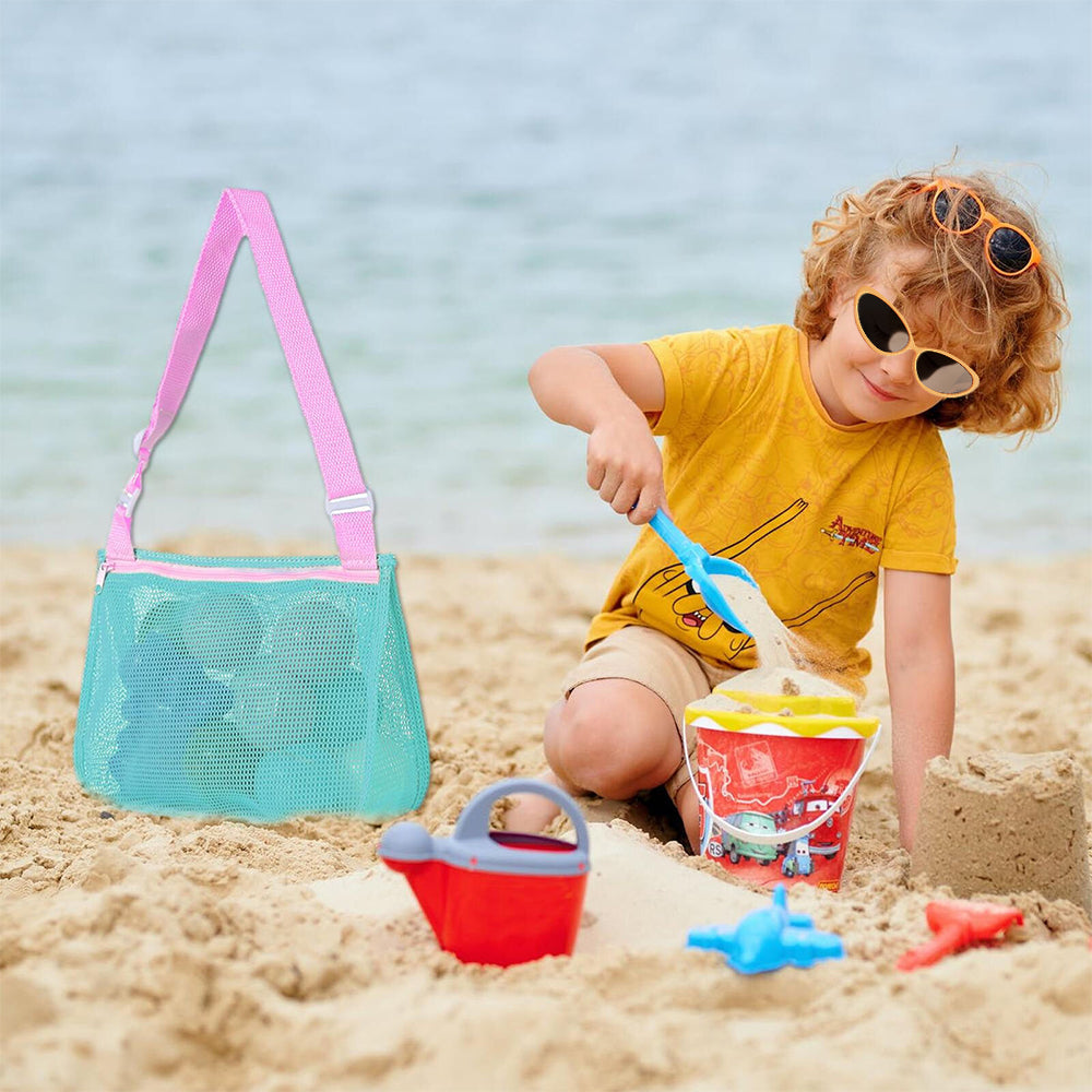 2Pcs Beach Toy Mesh Bag Shell Collecting Bag for Kids Green