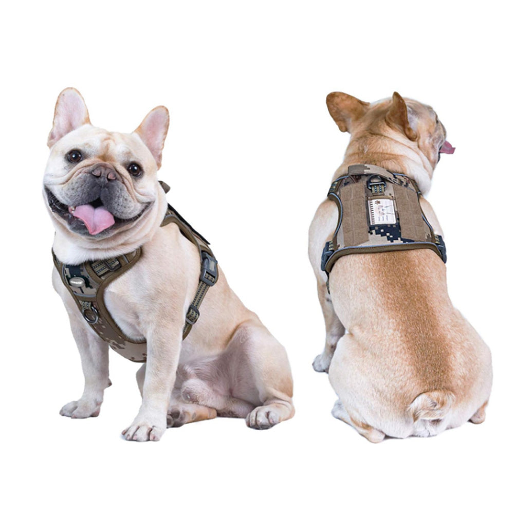 Tactical Dog Harness with Reflective Pet No Pull Adjustable Military Vest for Walking Training Brown